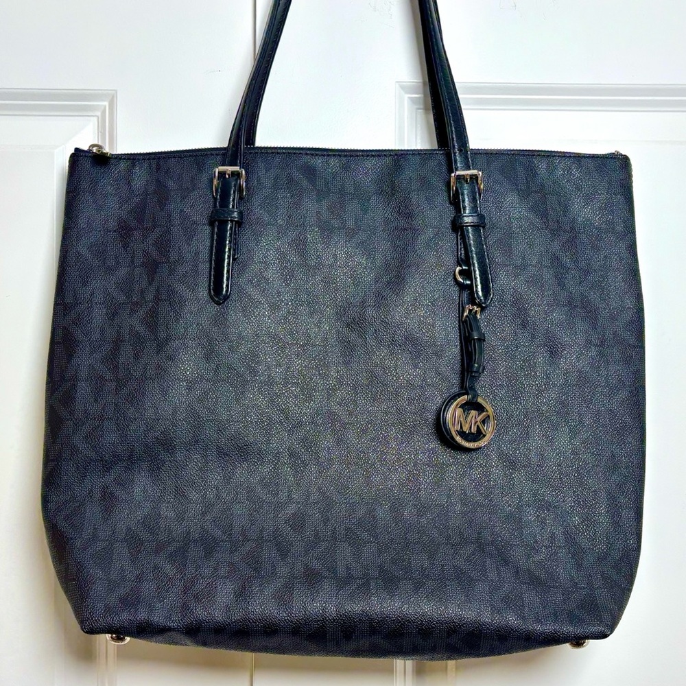 Michael Kors Black/Gray Monogram MK Large Tote Handbag